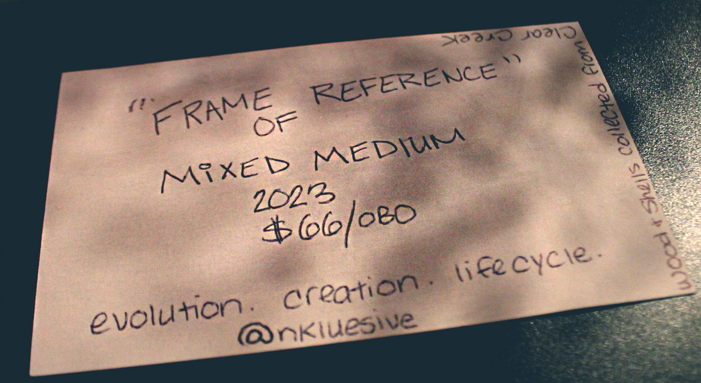 Frame of Reference
Mixed Medium
2023
$66 OBO (or best offer)

evolution. creation. life cycle. @nkluesive 